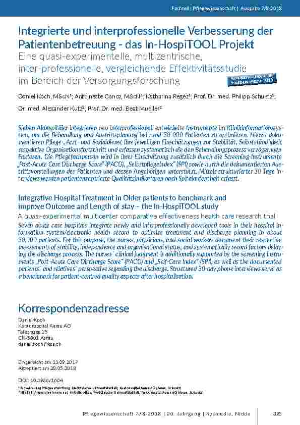 Integrierte und interprofessionelle Verbesserung der Patientenbetreuung - das In-HospiTOOL Projekt