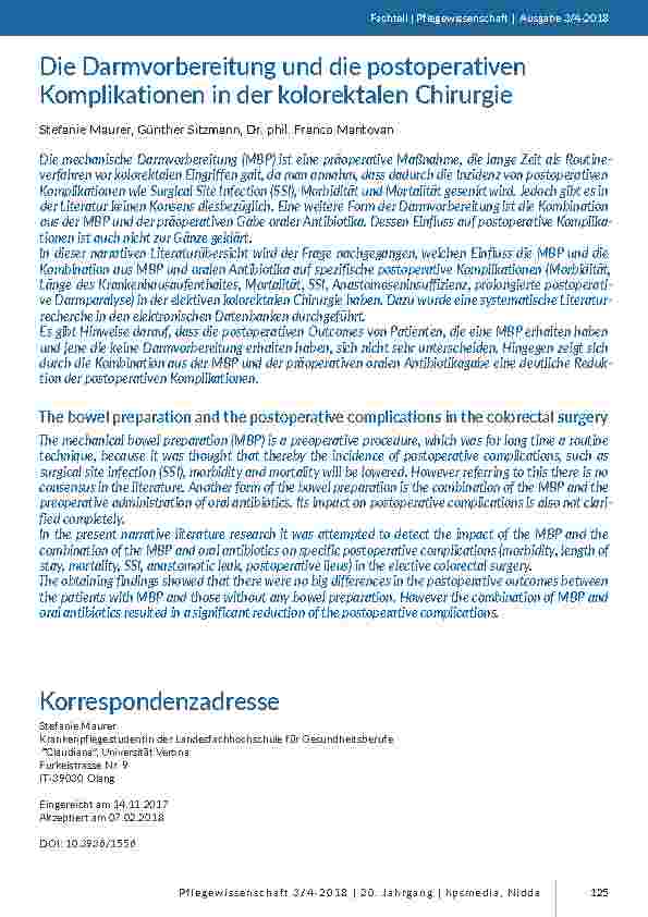 Die Darmvorbereitung und die postoperativen Komplikationen in der kolorektalen Chirurgie