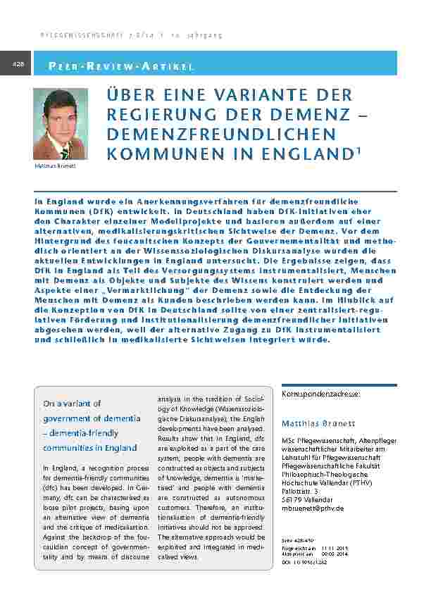 Über eine Variante der Regierung der Demenz – demenzfreundlichen Kommunen in England